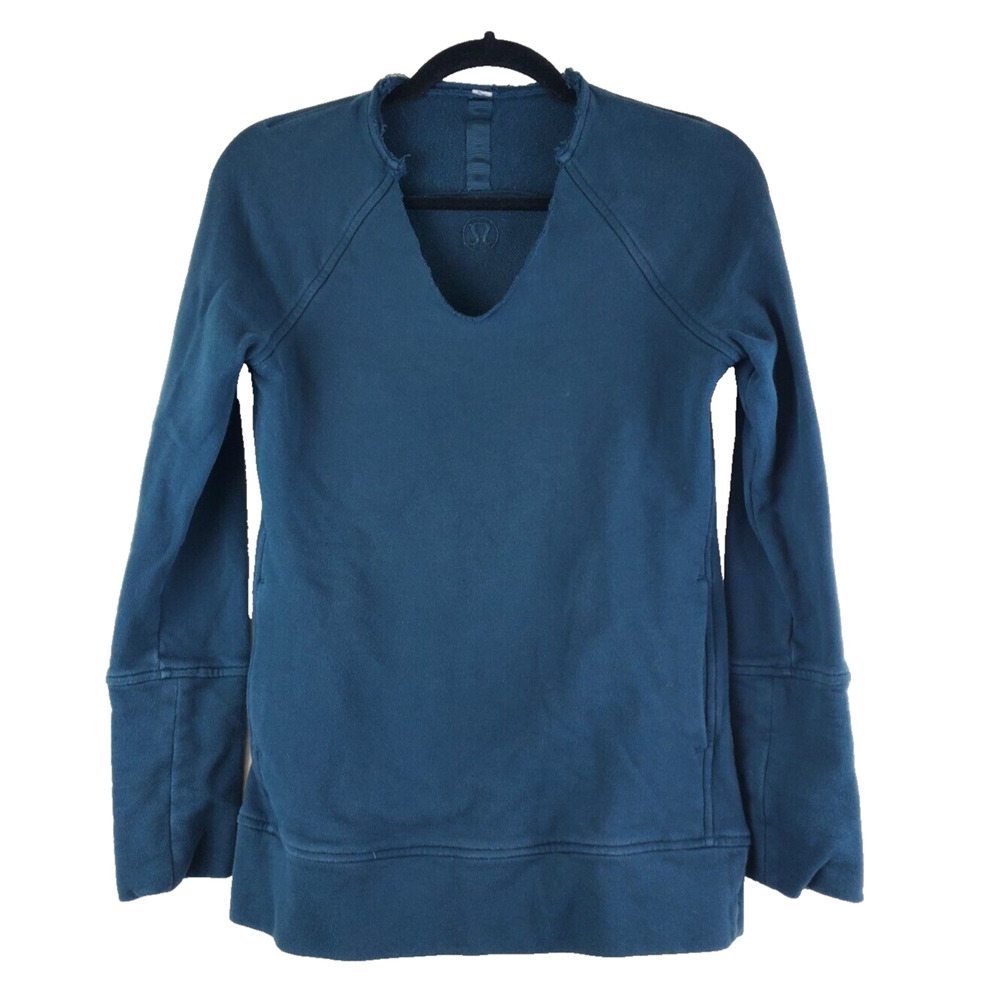 Lululemon 2 Scuba Pullover‎ Sweatshirt Teal Pockets *cut Neckline *
